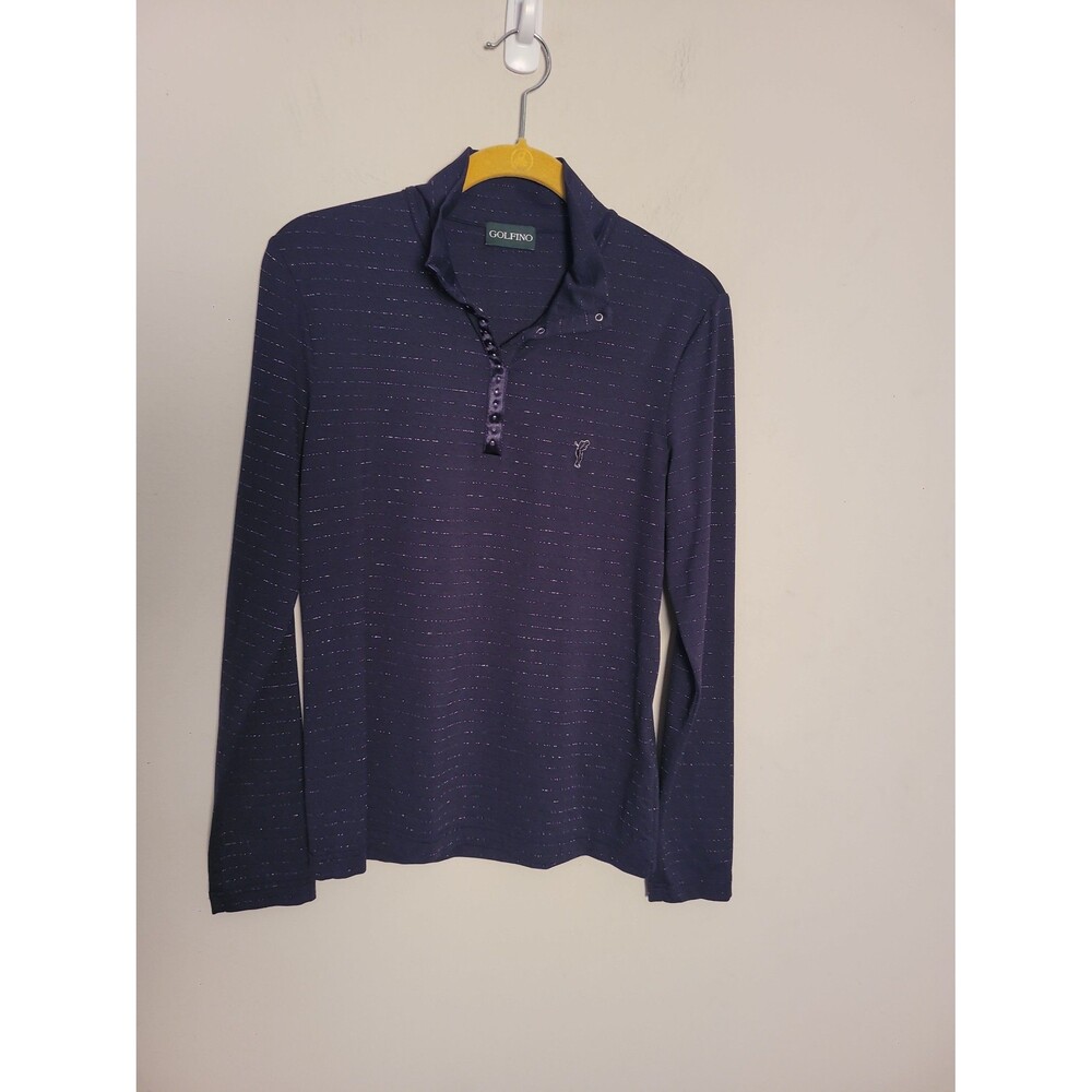 Golfino Navy Silver Stripes Pullover Top Sz 8 Active Golf Tennis